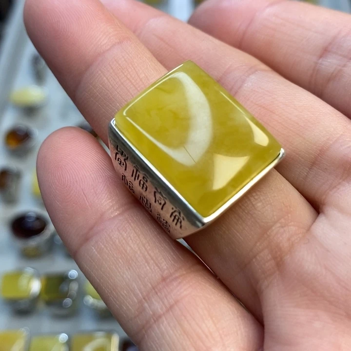 琥珀银S925镶嵌戒指