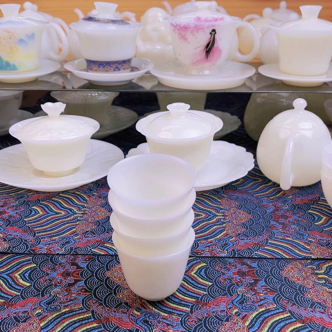 盖碗瓷璞玉素烧客杯4个