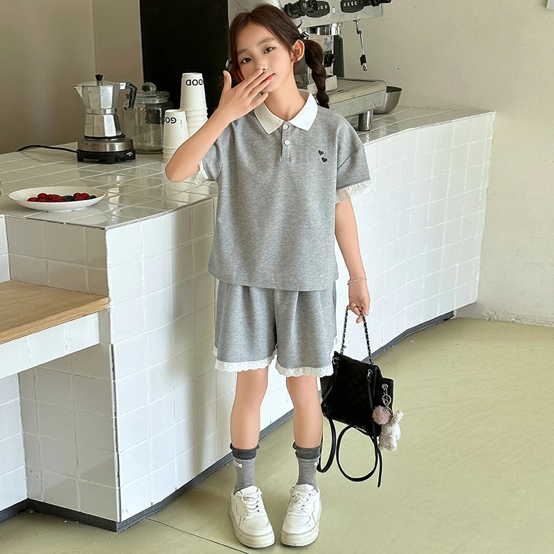 女童夏季短袖短裤套装2025新款儿童洋气韩版宽松休闲两件套中大童