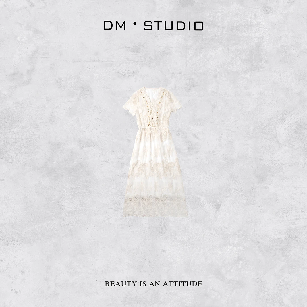 DEDM•STUDIO/夏季气质高级感小众绣花短袖连衣裙2504LYQ/25Q-248