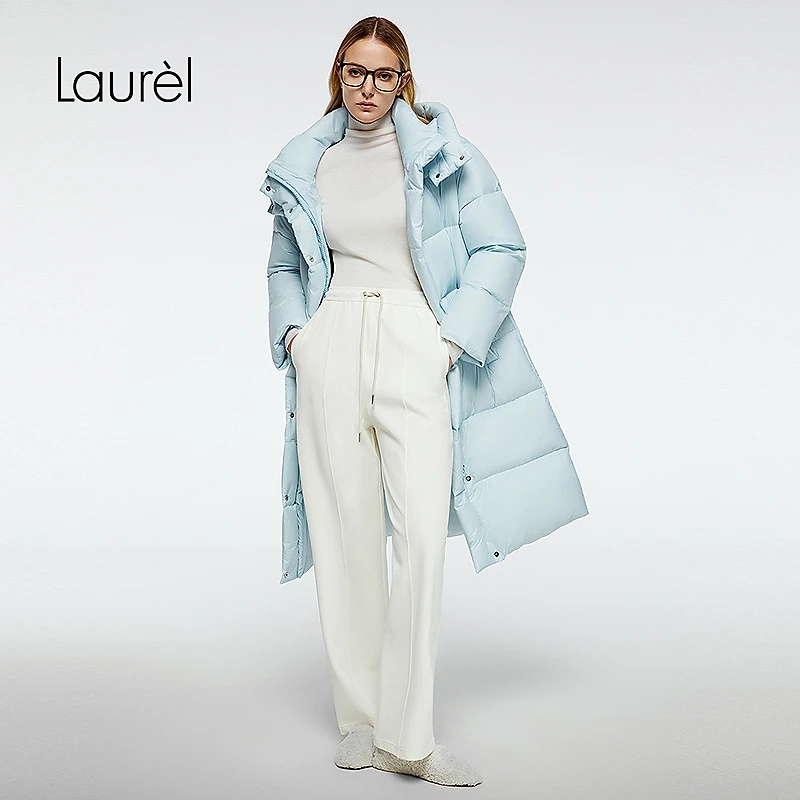 Laurel劳芮25秋新款浅蓝长款面包羽绒服LWD364L02700