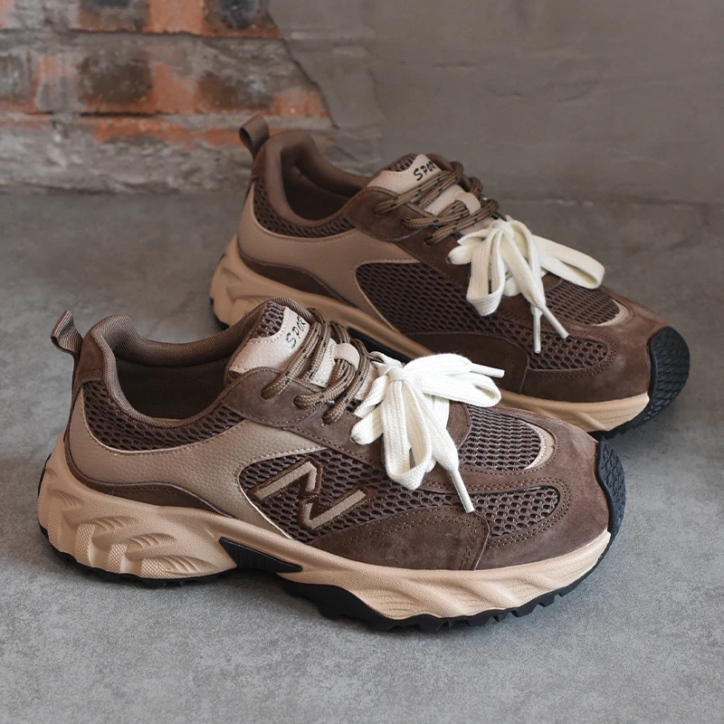 shougu/首谷爆款网面增高厚底老爹鞋女2025新款轻便休闲运动鞋潮