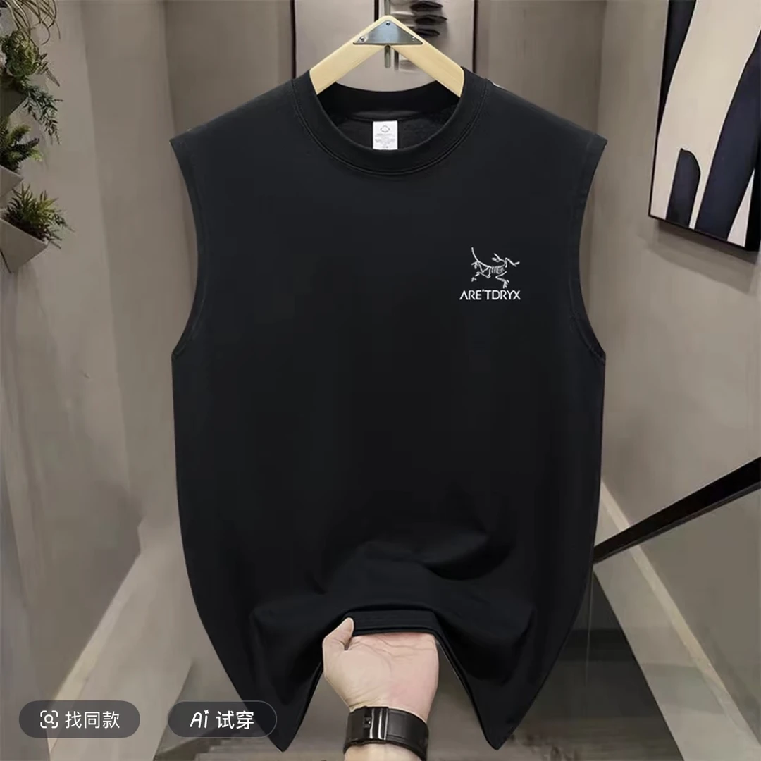 D【茑家系列】男士运动白色夏季印花无袖圆领【Y】