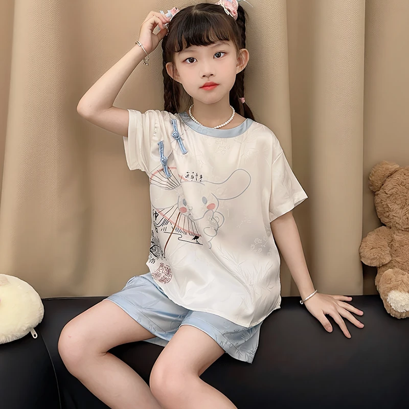 儿童睡衣女童夏季短袖可爱女孩中大童学生新中式国风家居服