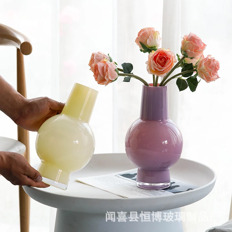 艺术简约高级感艺术玻璃插花摆件客厅轻奢软装饰法式复古饰品客厅