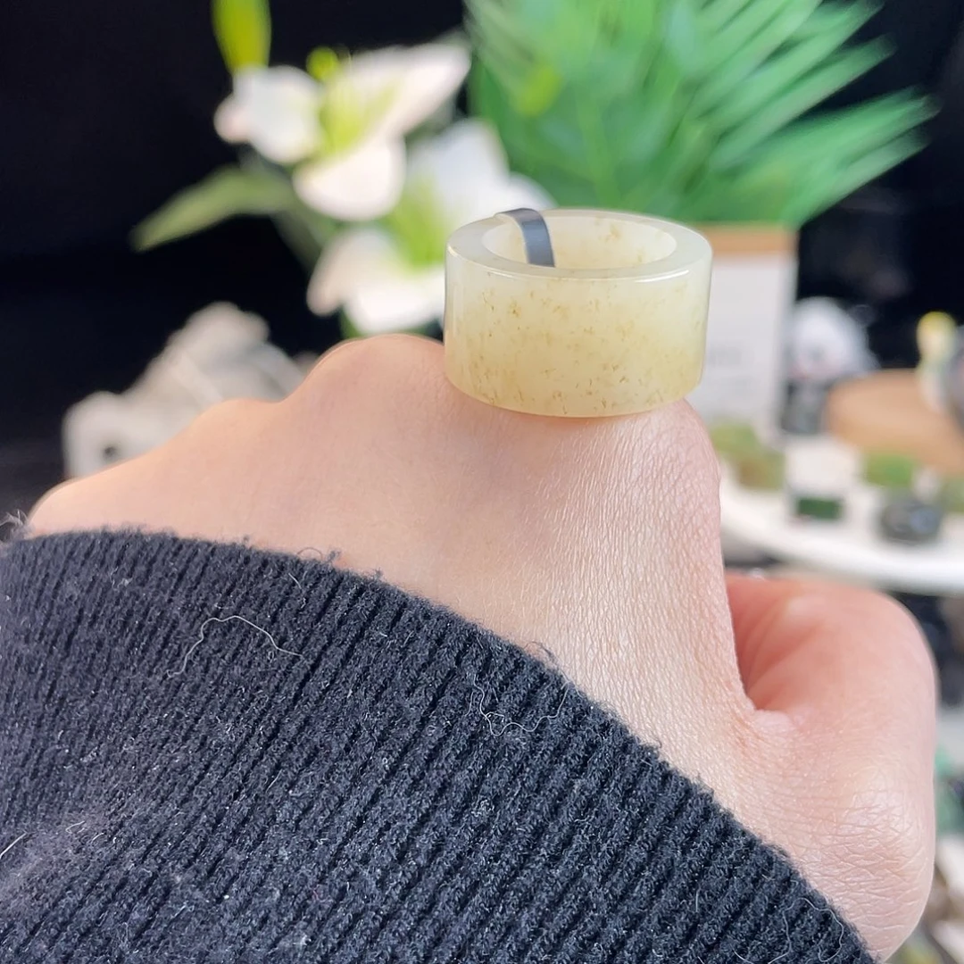 和田玉未镶嵌戒指E50糖桂花雨直切16.9带24h