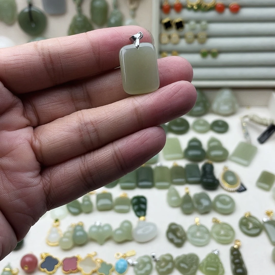 和田玉银S925镶嵌吊坠(不含链)