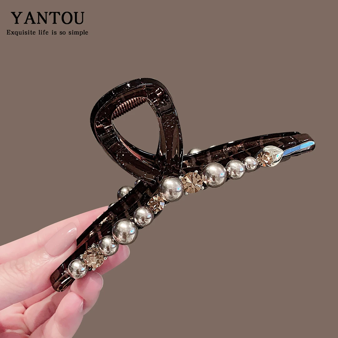 高级感大号珍珠发夹发卡高颜值抓夹后脑勺盘发鲨鱼夹耐用洋气发饰