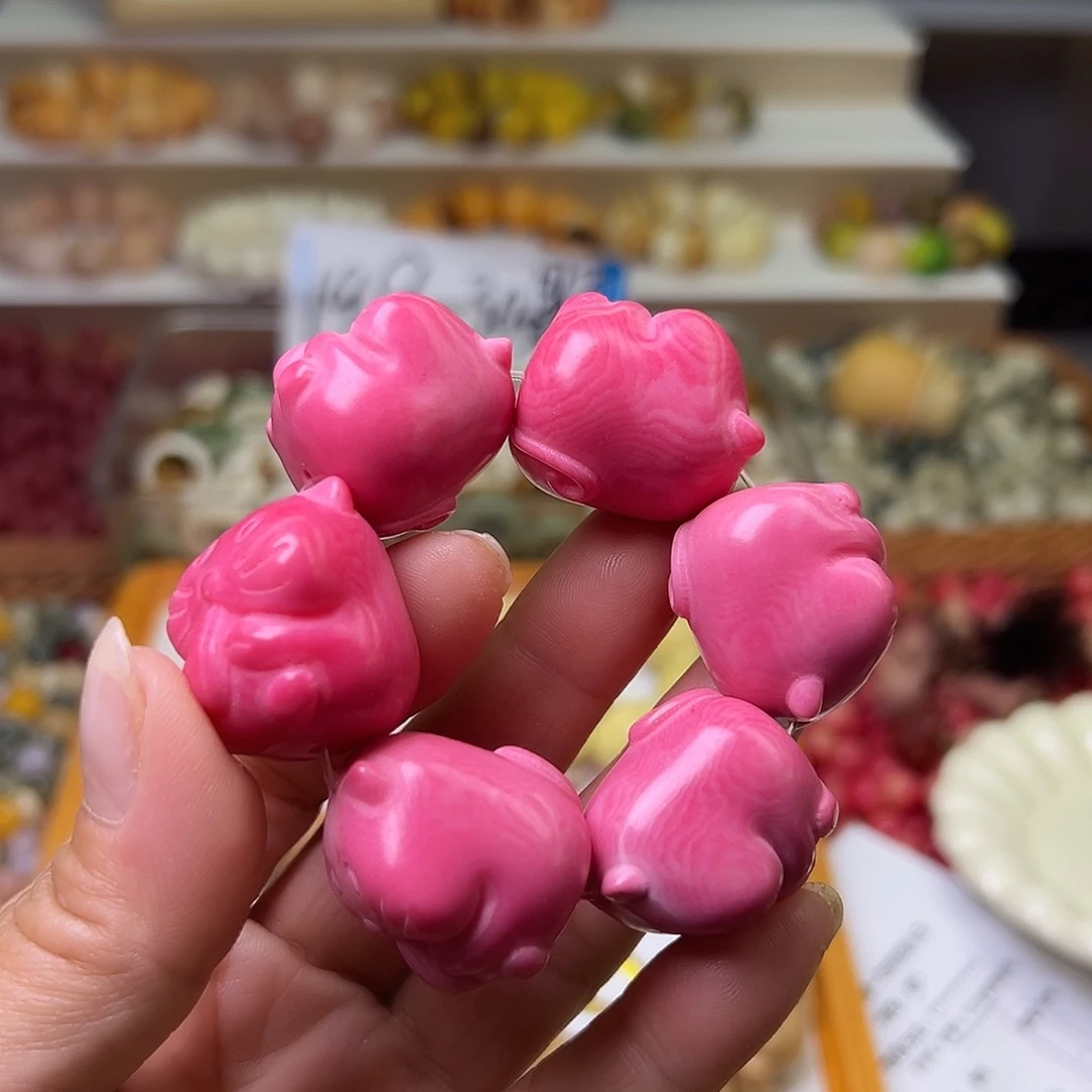 菩提根/象牙果手串微瑕粉仓鼠6颗有裂