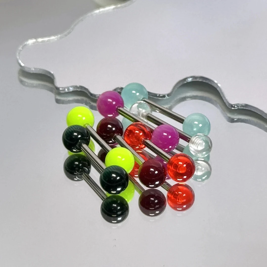 钛钢耳饰 糖果双球舌钉 穿孔甜酷辣妹y2k小众饰品个性简约彩色