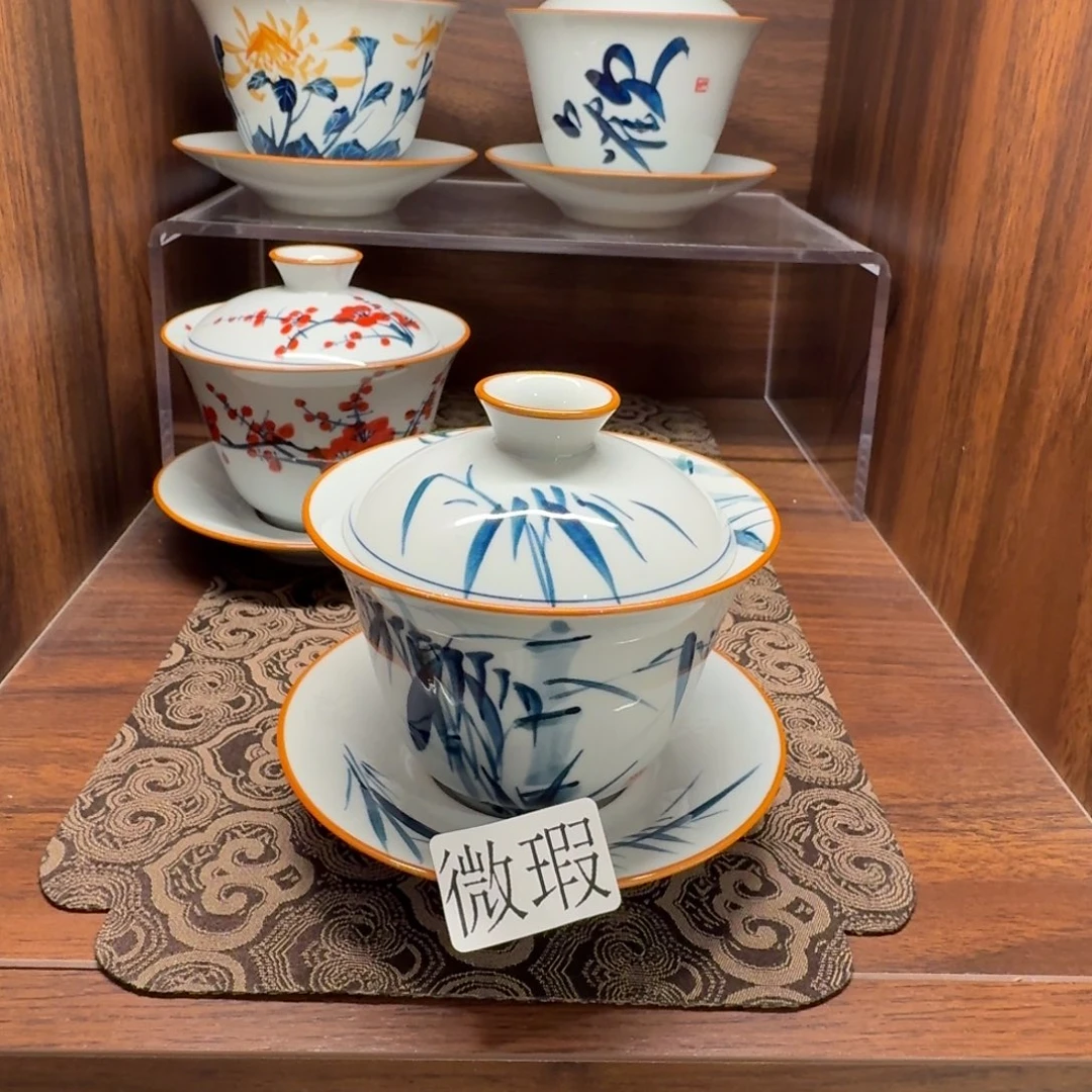 釉下手绘茶具微瑕