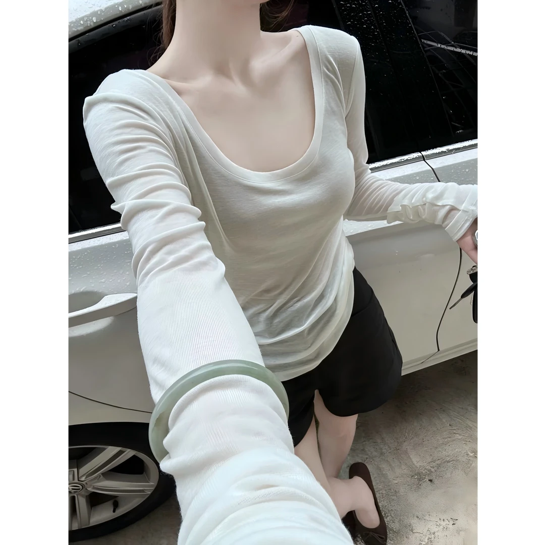 2025年秋季新款软糯天丝莱赛尔轻薄防晒长袖T恤女罩衫上衣