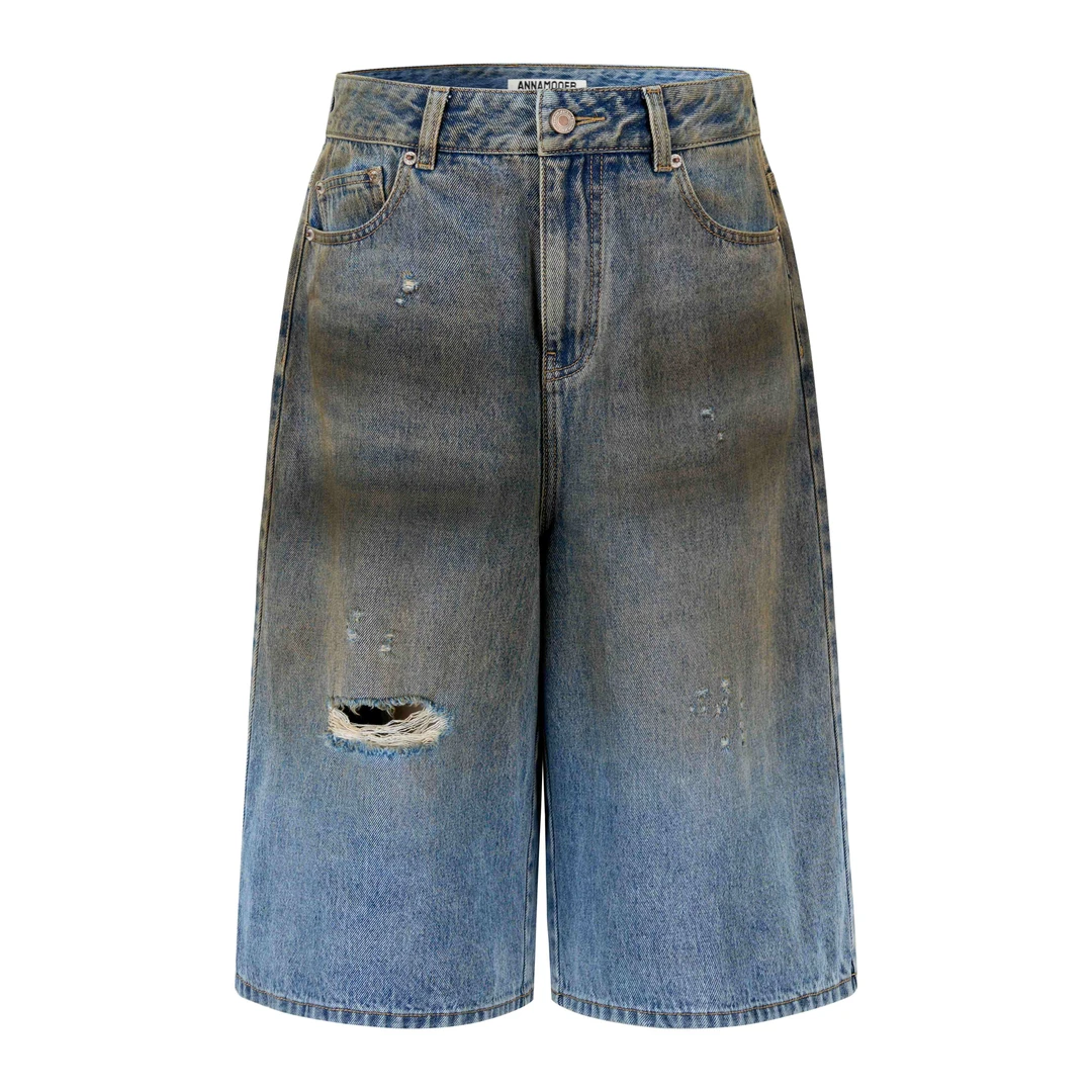 ANNAMOOER 设计师品牌复古脏脏牛仔七分裤1068K  AM81K09