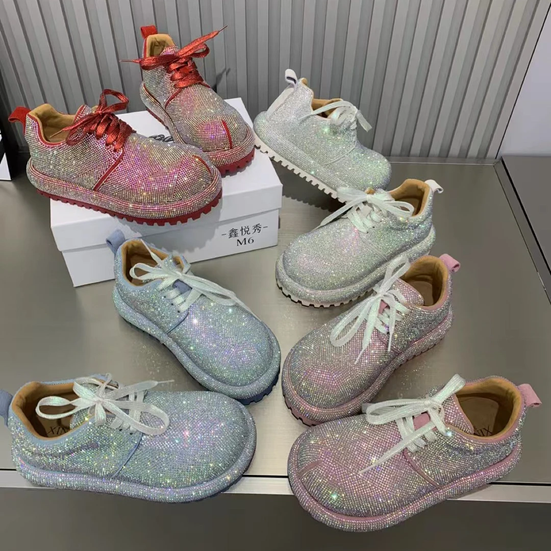 广州欧货【七彩虹】早春萌头真皮5cm系带复古学院气质百搭松糕鞋