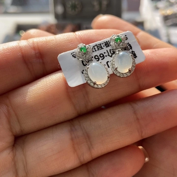 翡翠耳饰银S925镶嵌耳钉