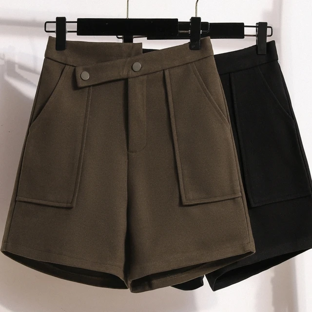 秋冬女装批新款发时尚显瘦A字阔腿靴裤宽松大码不规则毛呢短裤潮