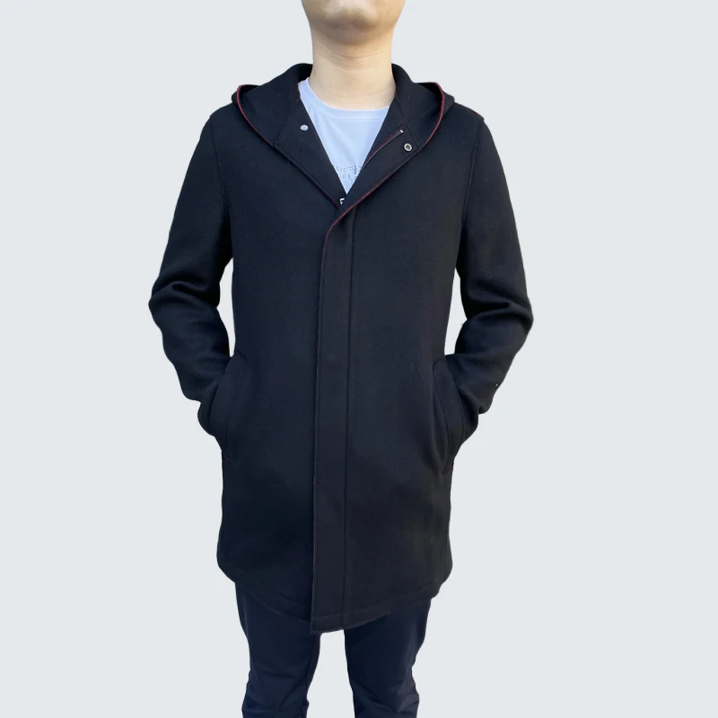 MD0591 绵羊毛44.1%秋冬新款男士羊毛大衣中长款黑色毛呢中长外套