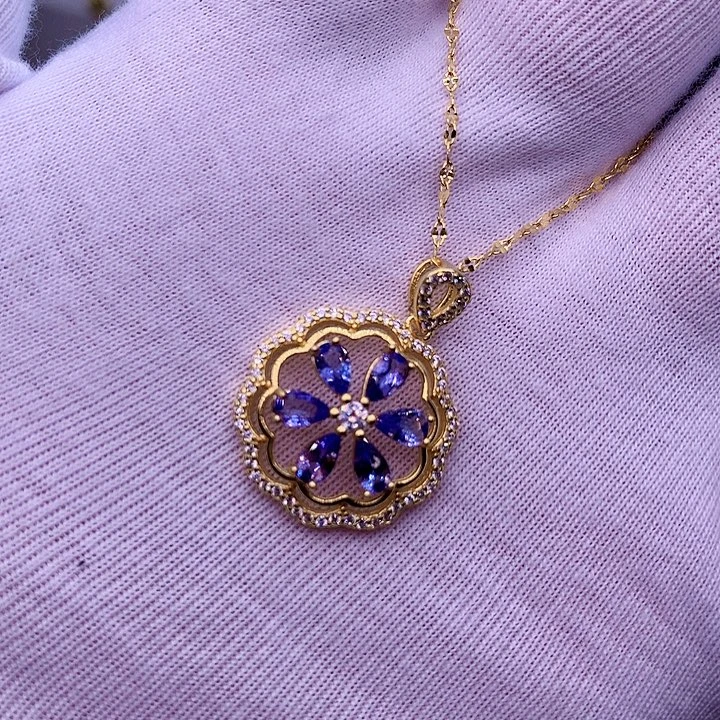 银S925镶嵌坦桑石颈饰