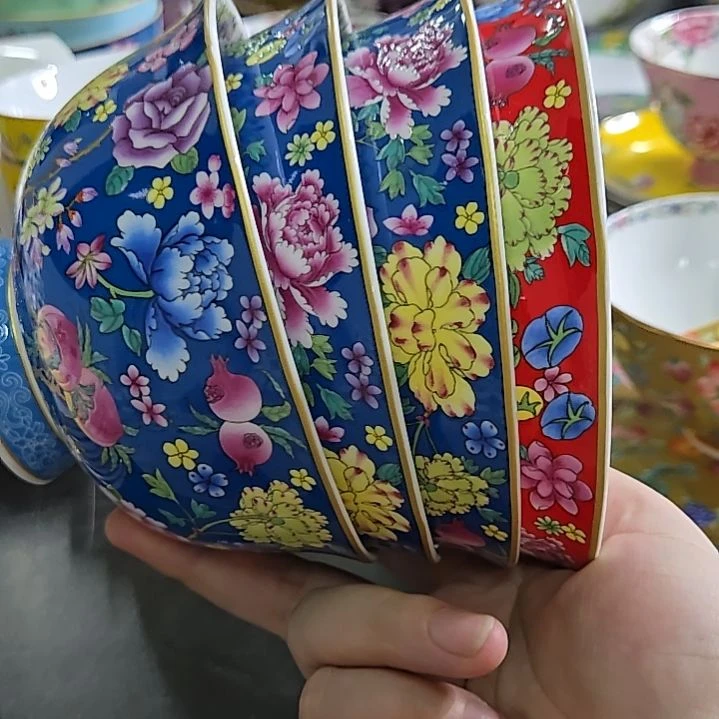 石***贸瓷片微瑕珐琅彩5寸4个米饭碗66666