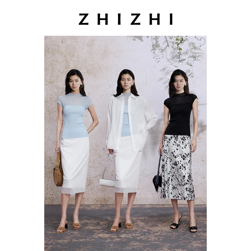 致知 南海子 半高领小连袖针织衫25夏新款轻薄通透感ZZ2EMKZN043