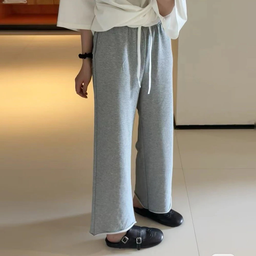 ◆卷边遛弯裤◆慵懒松驰~时髦抽绳裤脚春秋休闲裤纯色 九分毛圈卫裤