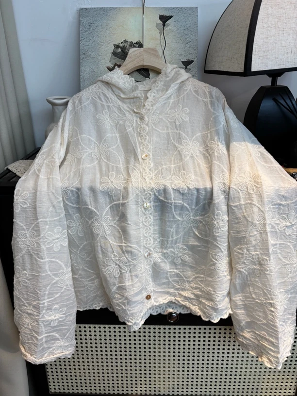 染禧高级感轻薄透气防晒衬衫外套女夏季设计感白色衬衣新中式上衣