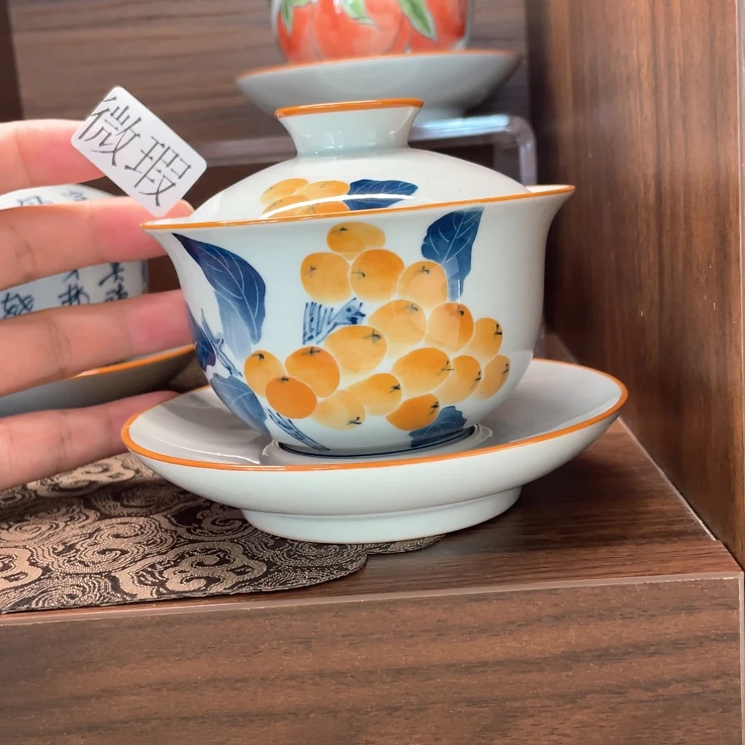 釉下手绘茶具微瑕