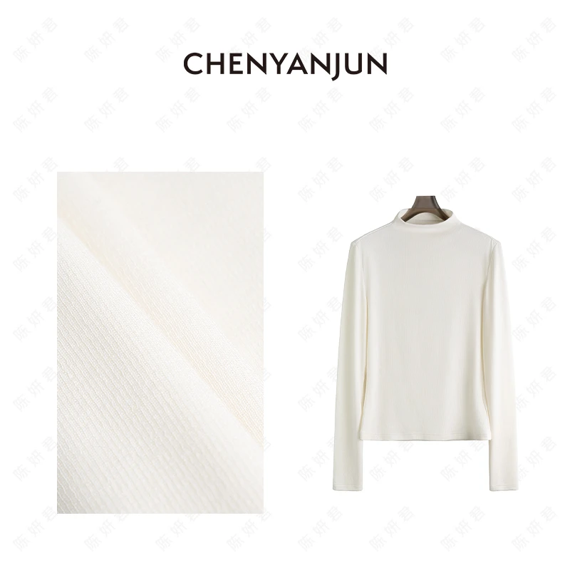 陈妍君【天丝醋酸羊毛半高领袖口拉链打底衫】CYJ-HHO73-H030