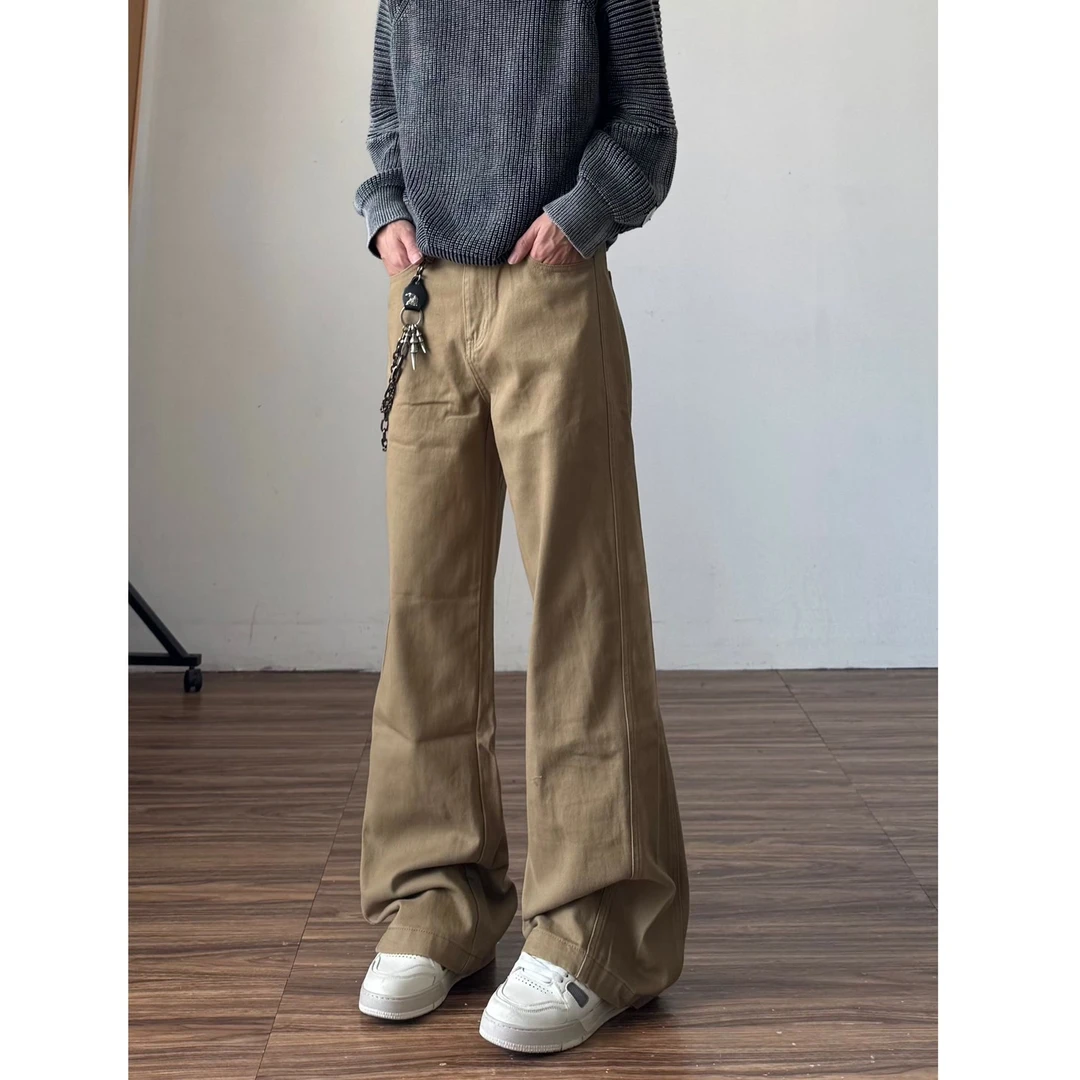 美式A字版型休闲裤男高街ins潮宽松阔腿裤子高级感直筒微喇长裤女