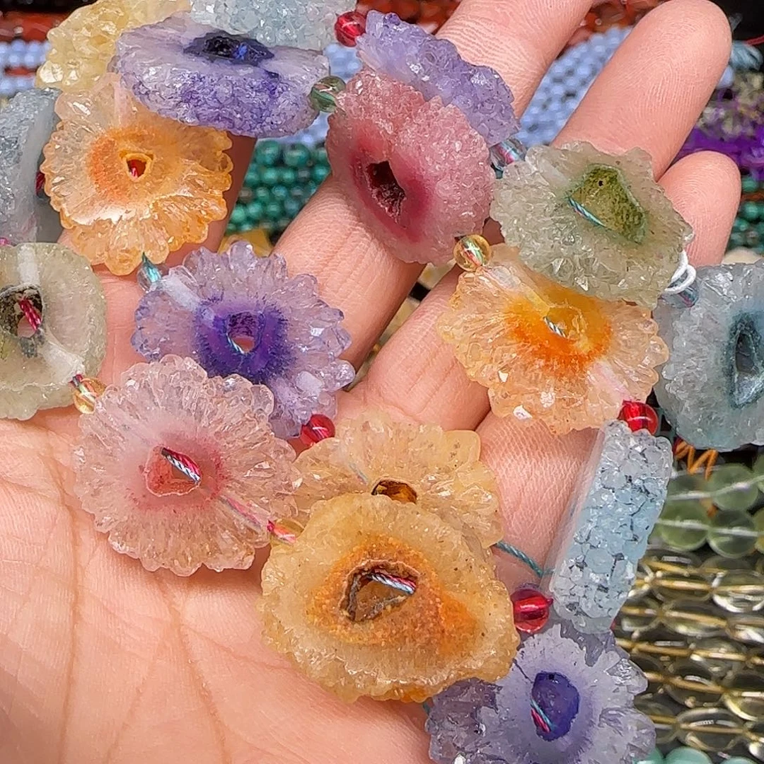 宽***啡玛瑙/玉髓合金珠宝半成品水晶晶洞拍两84发一条