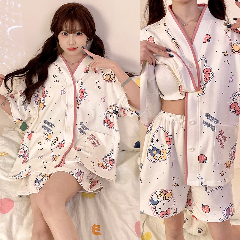 夏季新款睡衣女带胸垫短袖宽松网红韩版甜美卡通学生ins风家居服