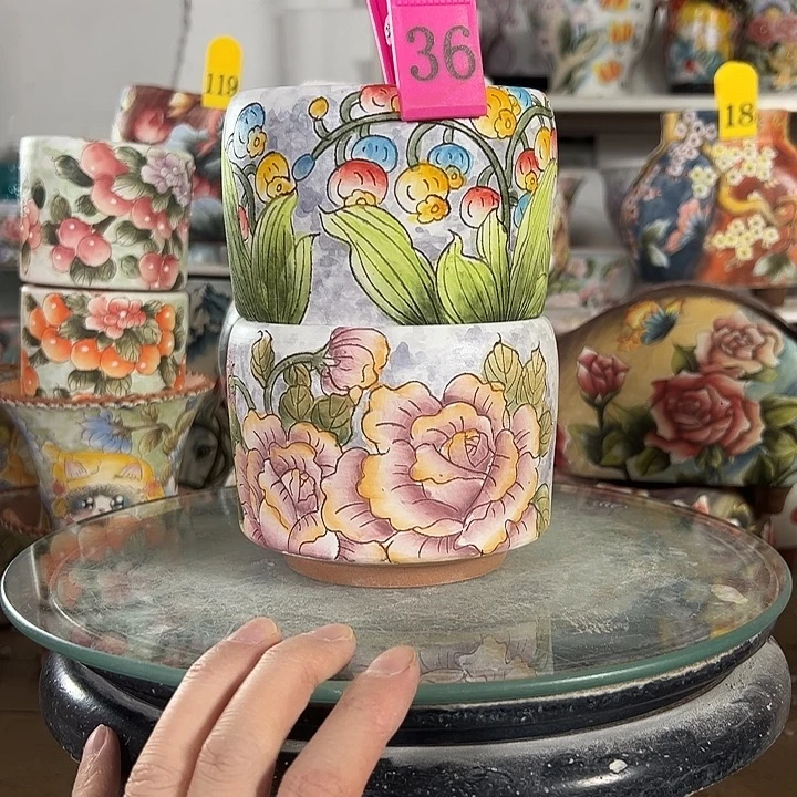 满38包邮 景德镇幸运花盆