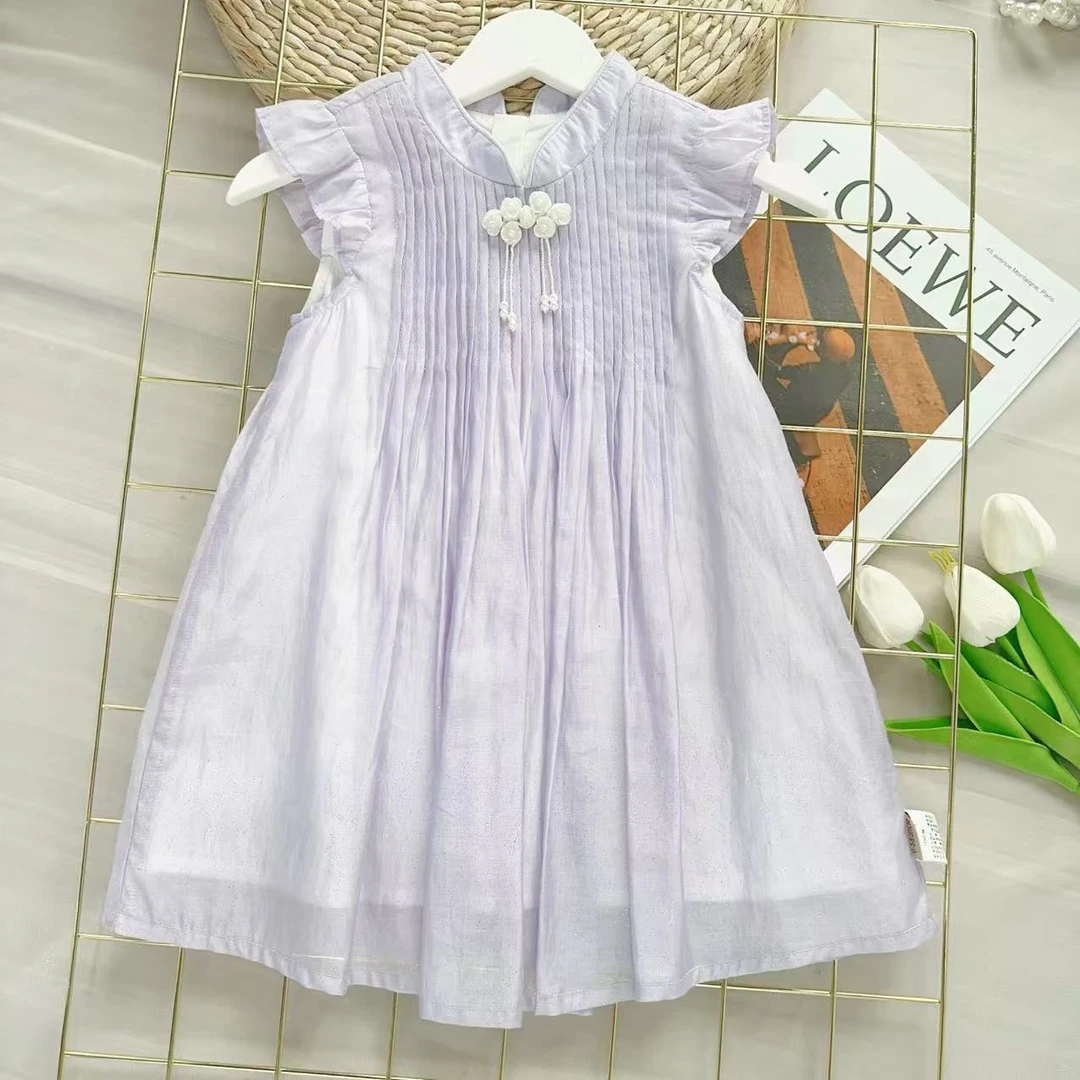 【紫藤花语】H25181女宝夏季2025新中式国风旗袍裙简约紫色甜美纱裙