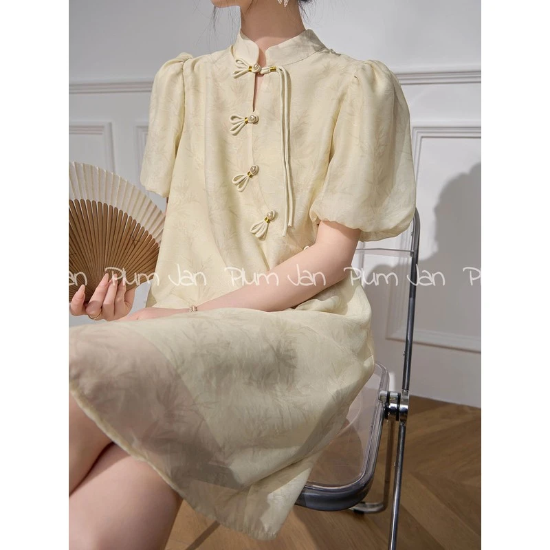 Plum Jan/显瘦气质新中式国风连衣裙子女夏季2025新款那不勒斯裙