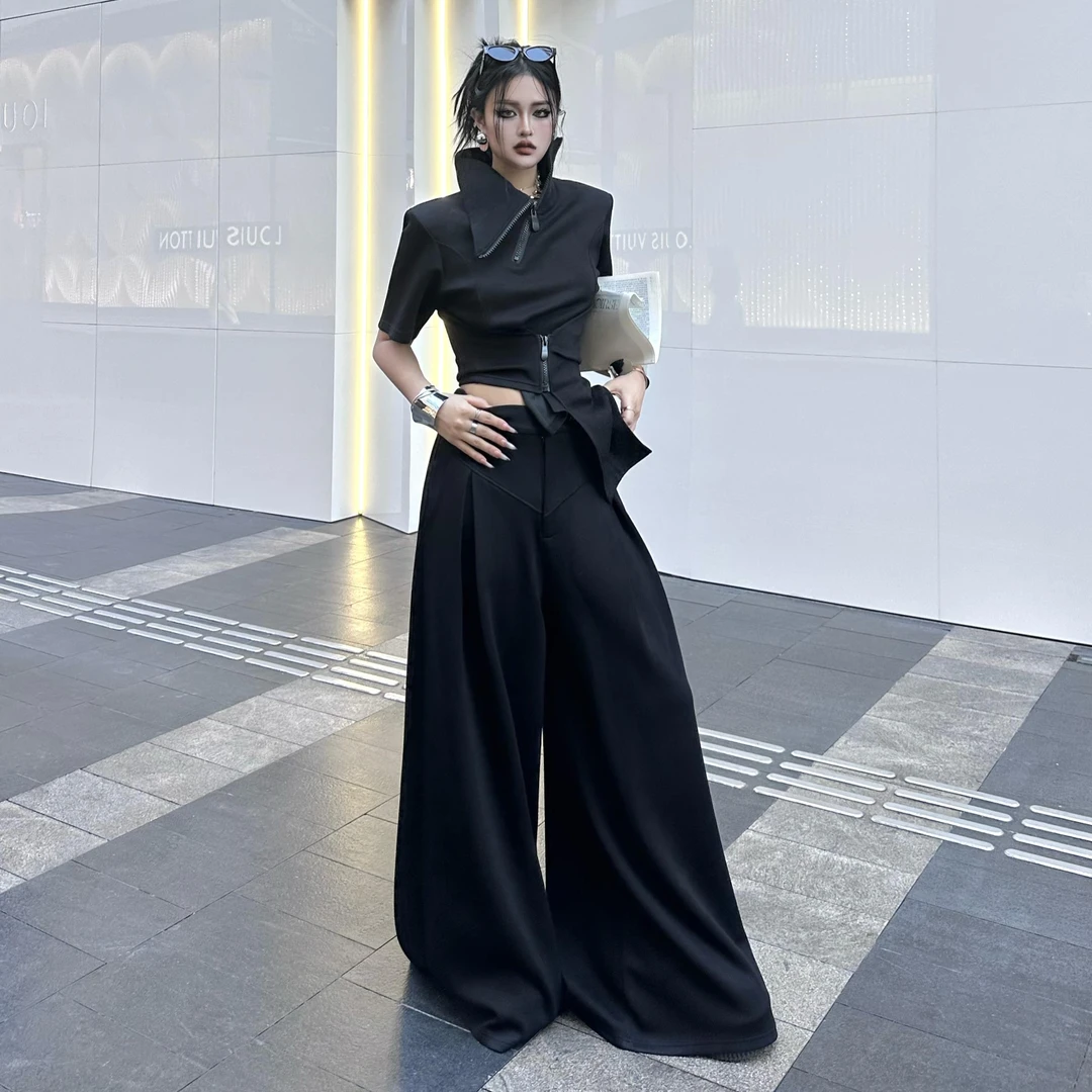 Blackgirl【末日边缘2】休闲气质短袖套装女新款显瘦阔腿裤夏季