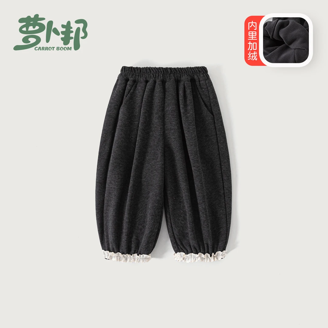 D6350雾霾灰女童休闲裤冬装新款女宝宝洋气时髦加绒长裤小女孩