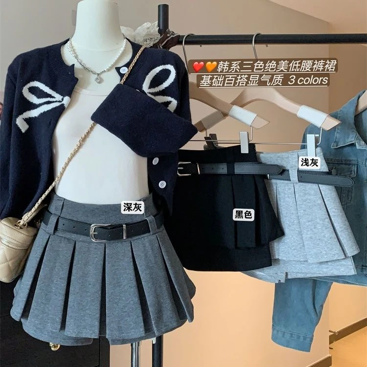 高腰显瘦辣妹百褶半身裙女韩系新款a字短裙小个子防走光裙裤百搭
