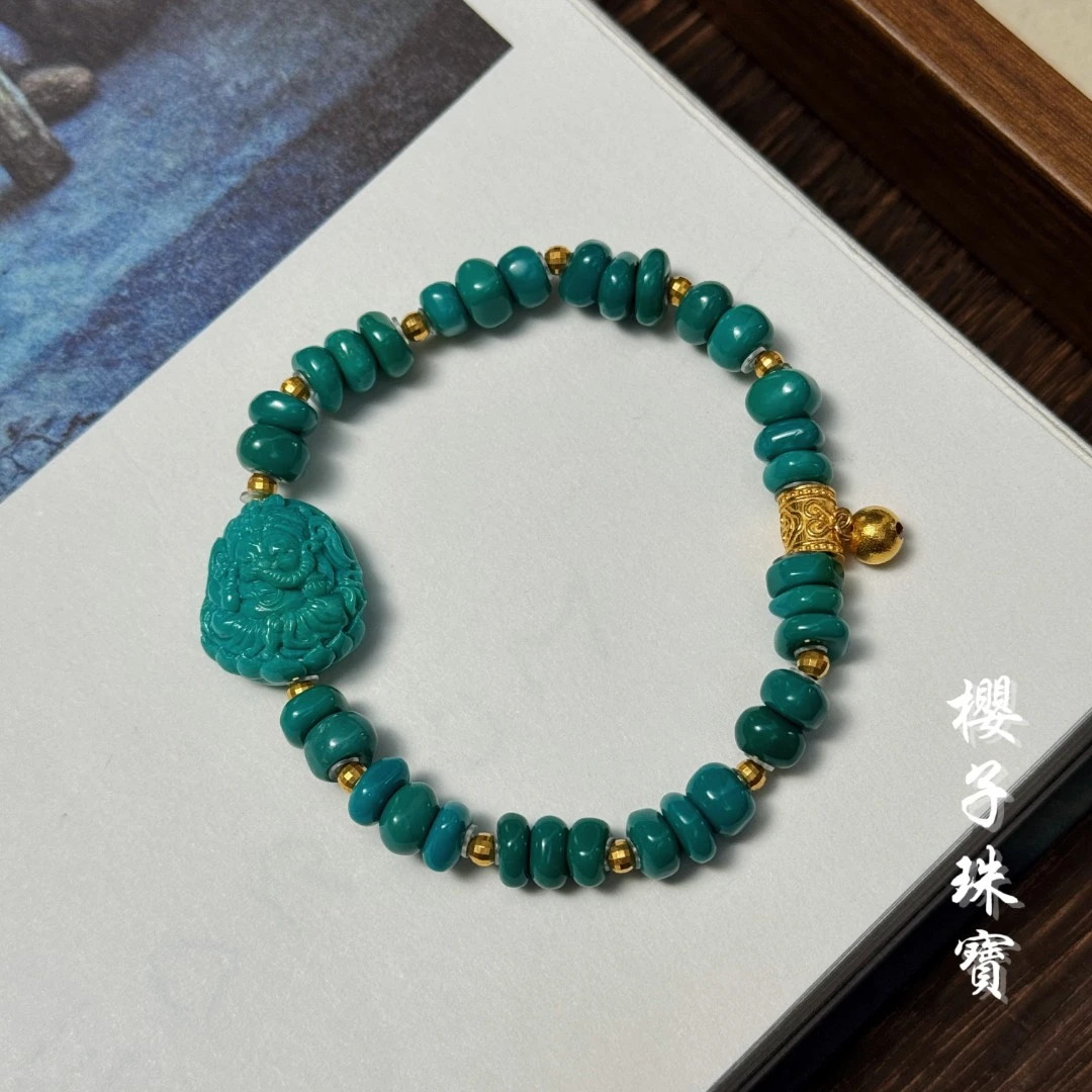 樱子 | 知榆 18K金高瓷绿松藏扣象神时尚设计百搭手串*YZLSS3888