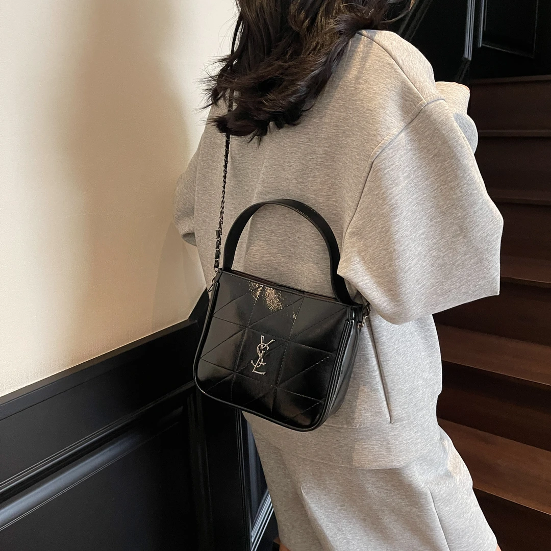 【XH017】小众设计经典时尚百搭菱格绣线手提斜挎链条包