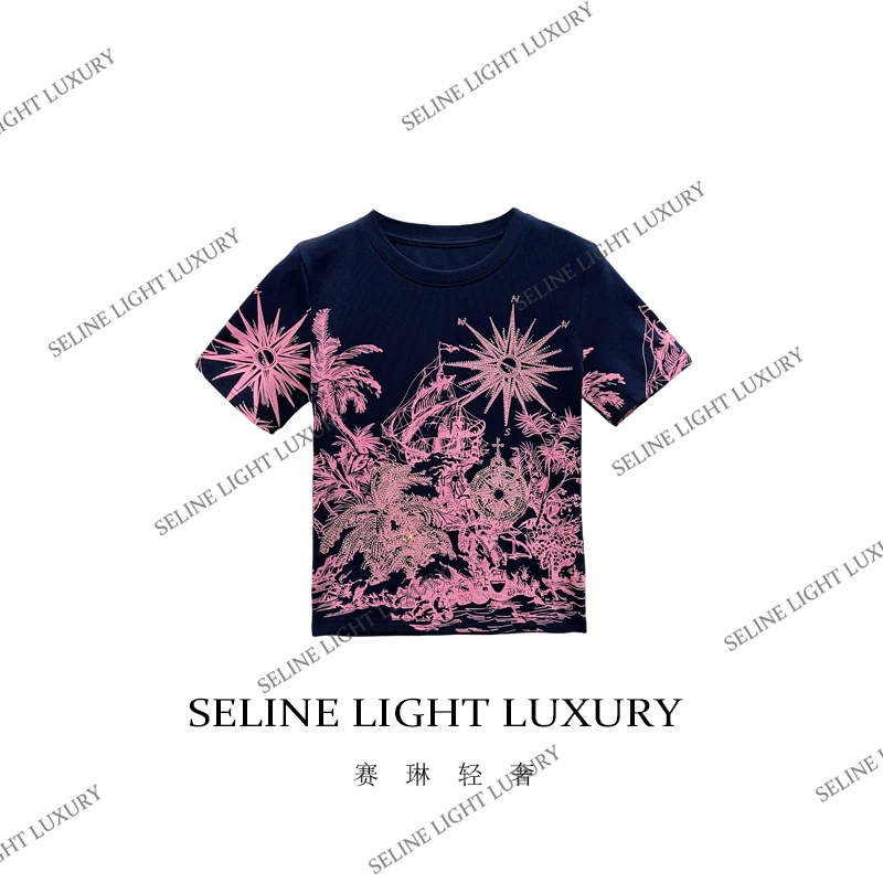 【25C-065】七 2026 SELINE 新款水墨时尚印花百搭圆领短袖T恤