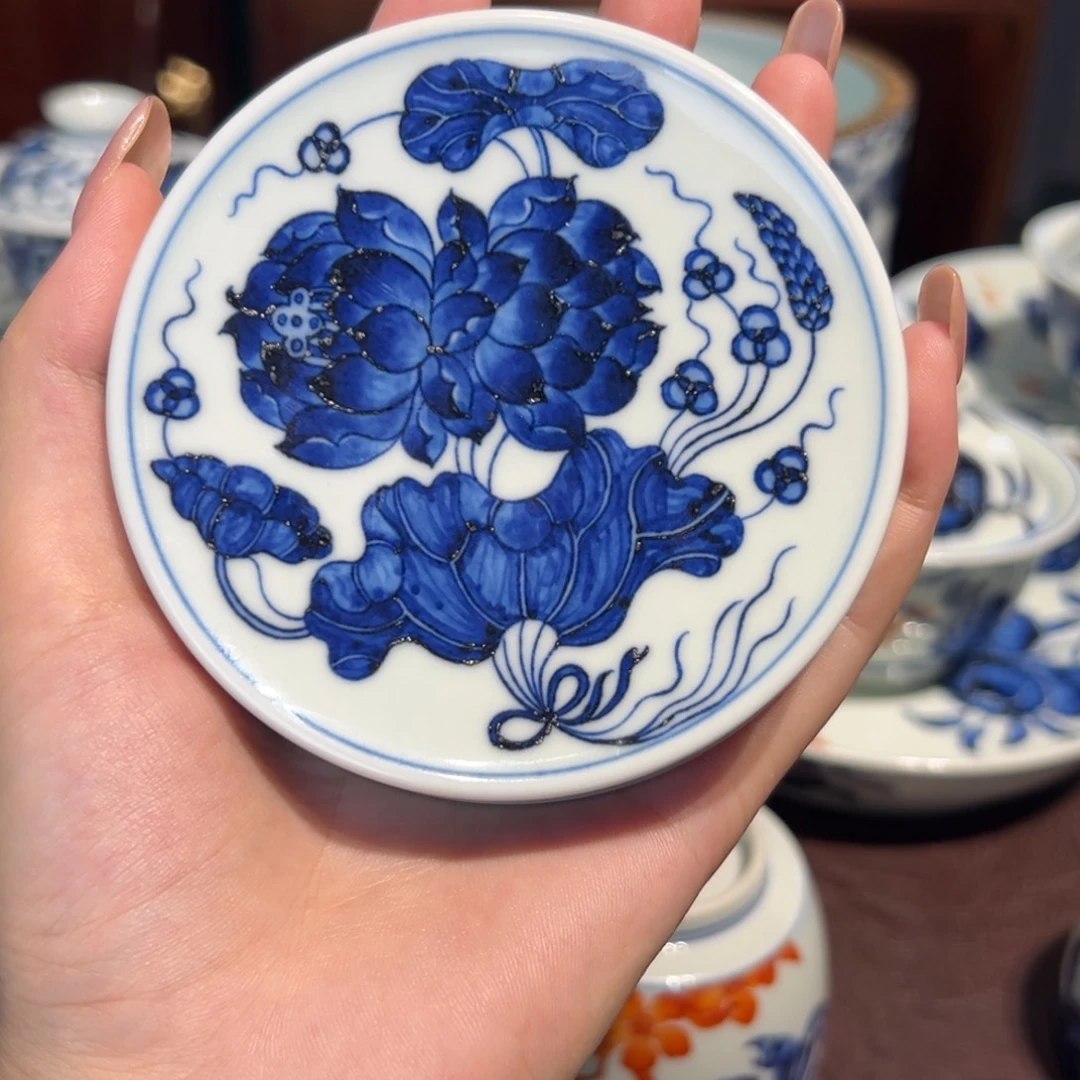 青花雯华堂手绘盖置