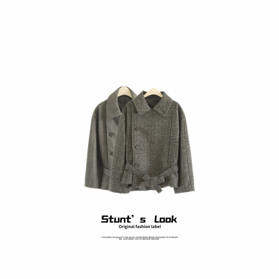 Cyninoid【Lem风金敏喜同款】老钱风氛围感廓形短款浴袍式毛呢大衣