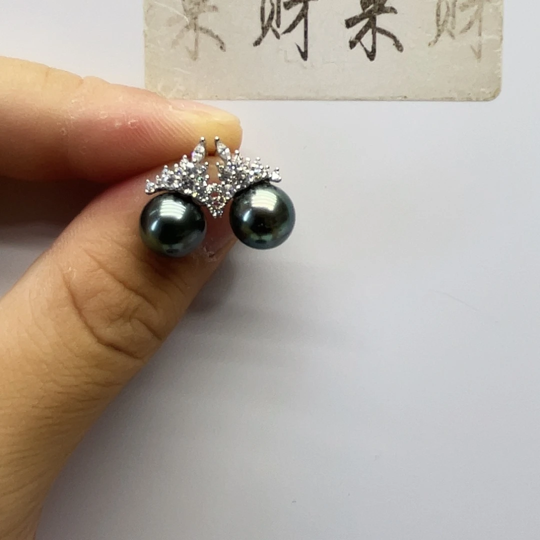 银S925镶嵌海水珍珠耳饰