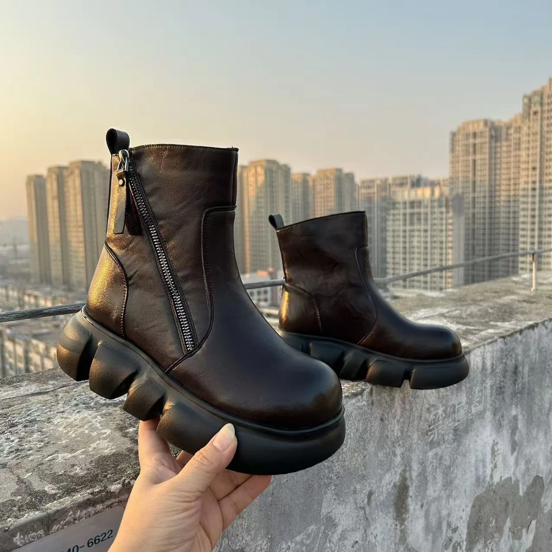 羊毛爆款瘦瘦靴百搭保暖圆头拉链冬季短靴低跟瘦瘦靴加绒秋冬单靴