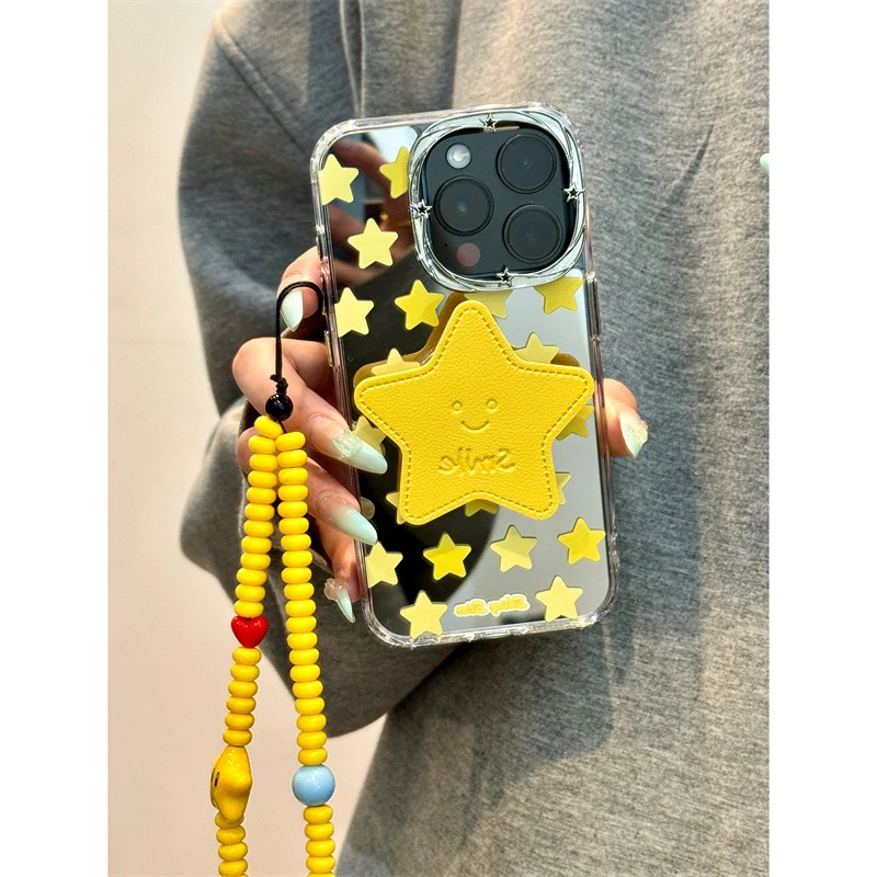 适用苹果iphone16promax星星镜面15pro链条14ins挂件13创意手机壳