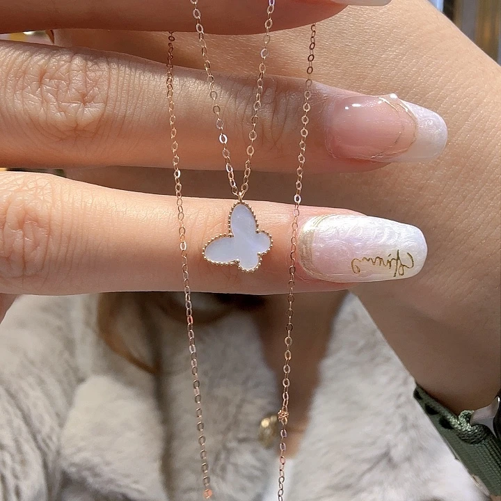 贝壳（贝母）项链18K金镶嵌蝴蝶