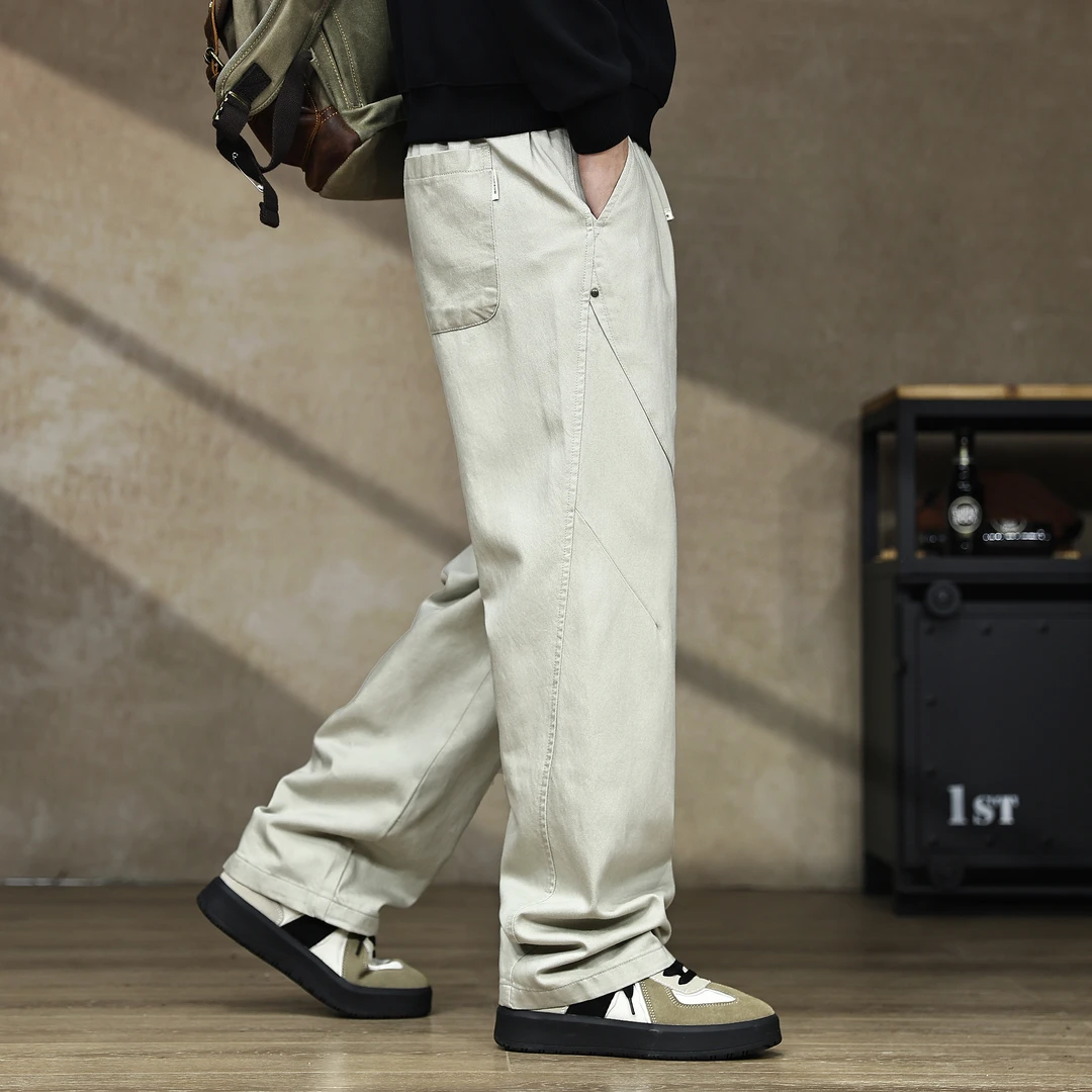 美式高端莱赛尔重磅休闲裤男士春秋新款潮流百搭宽松直筒运动长裤