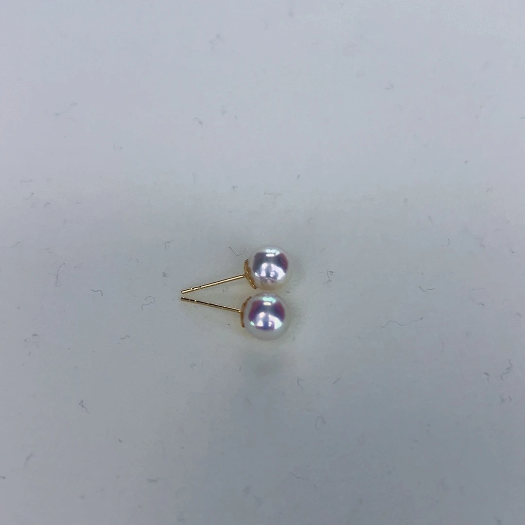 海水珍珠海水akoya天女耳钉7-7.5mm18K金镶嵌