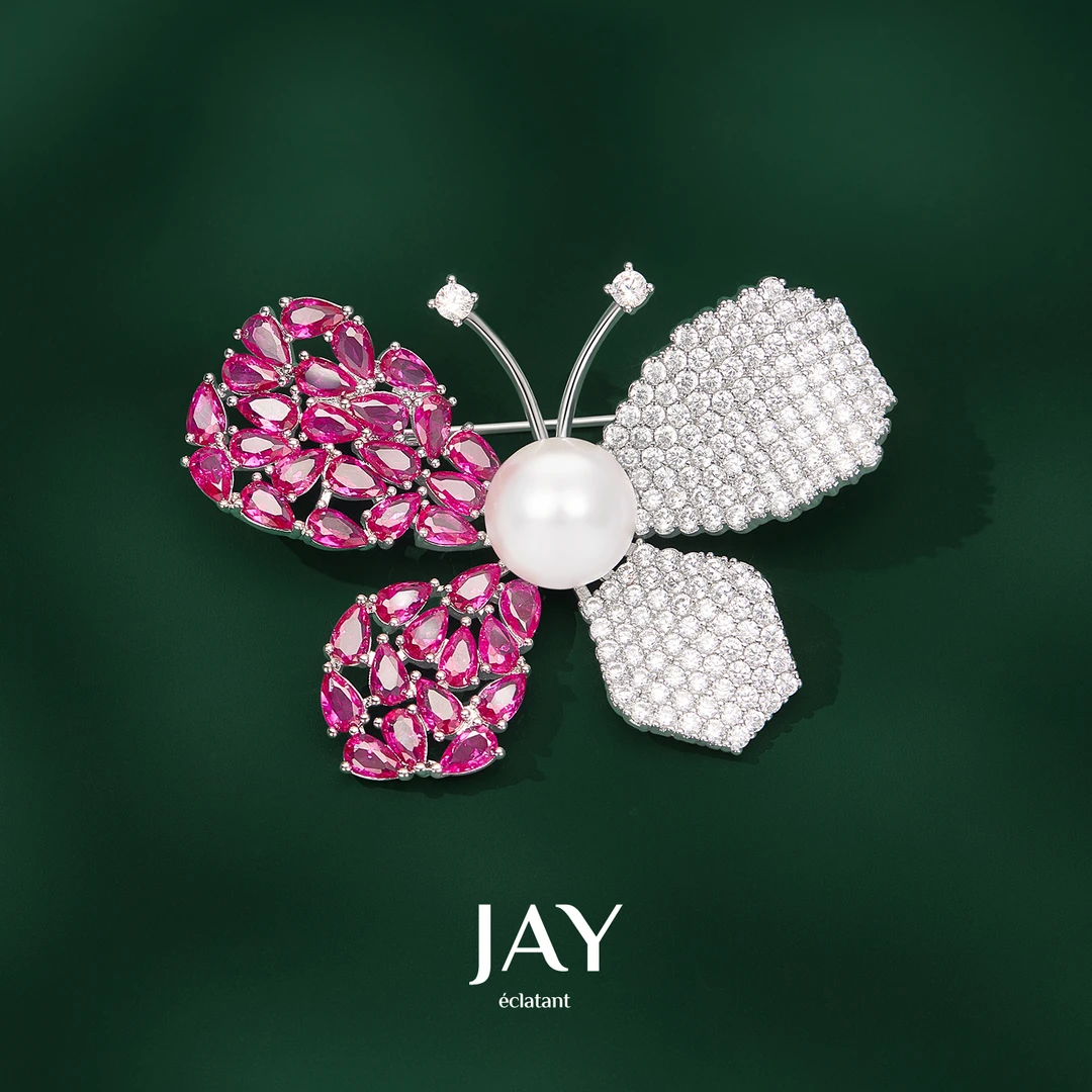 Jay 合金仿珍珠胸针 送老师教师节礼物绮梦拼色蝴蝶胸针手工配饰