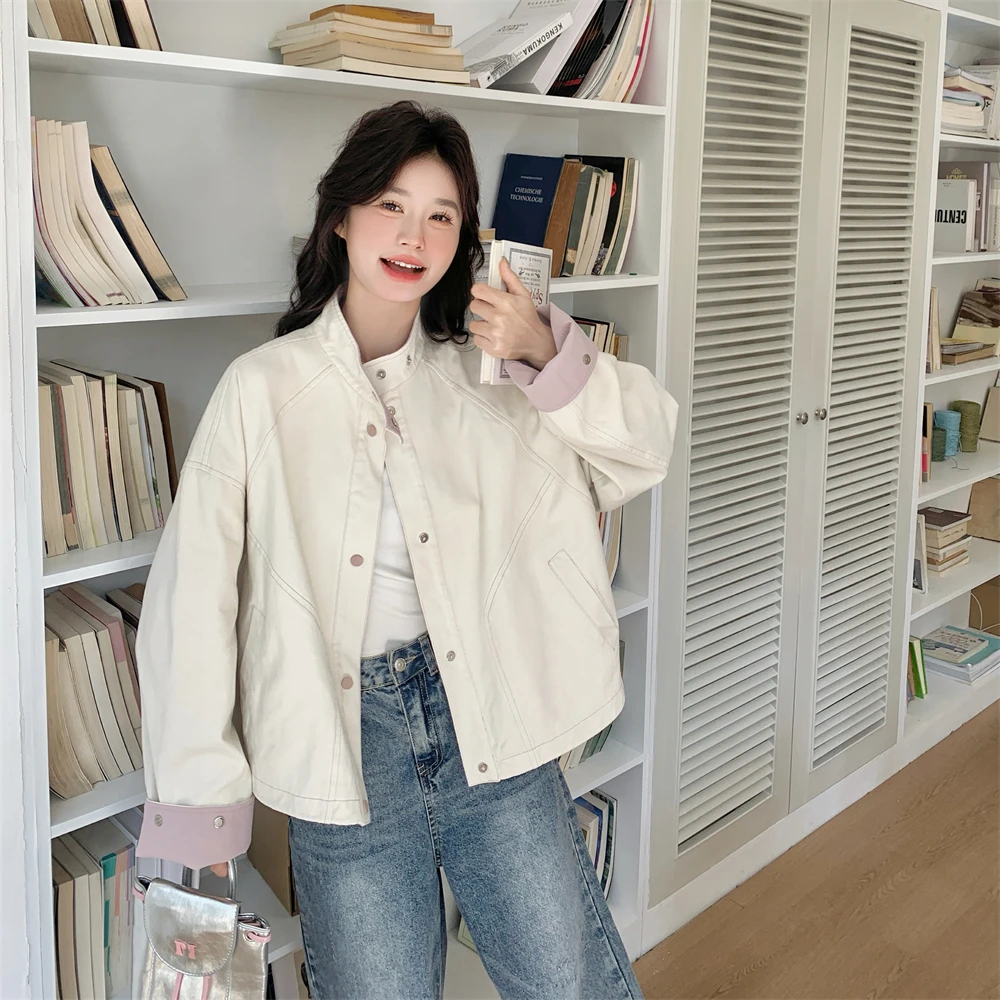 撞色休闲工装外套女春秋2025新款港风休闲流行爆款小个子夹克上衣